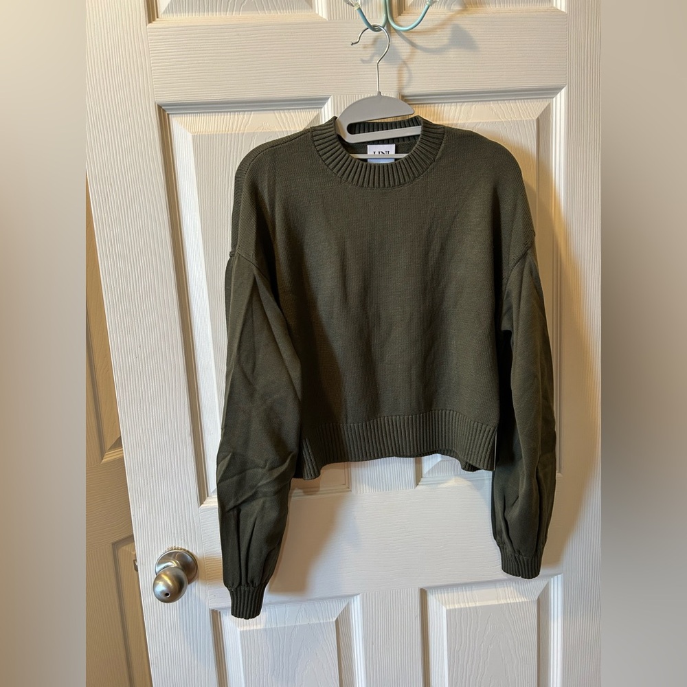 LINI Size Large Military Green Knit Sweater Long Sleeve Stretchy Harlow NWT